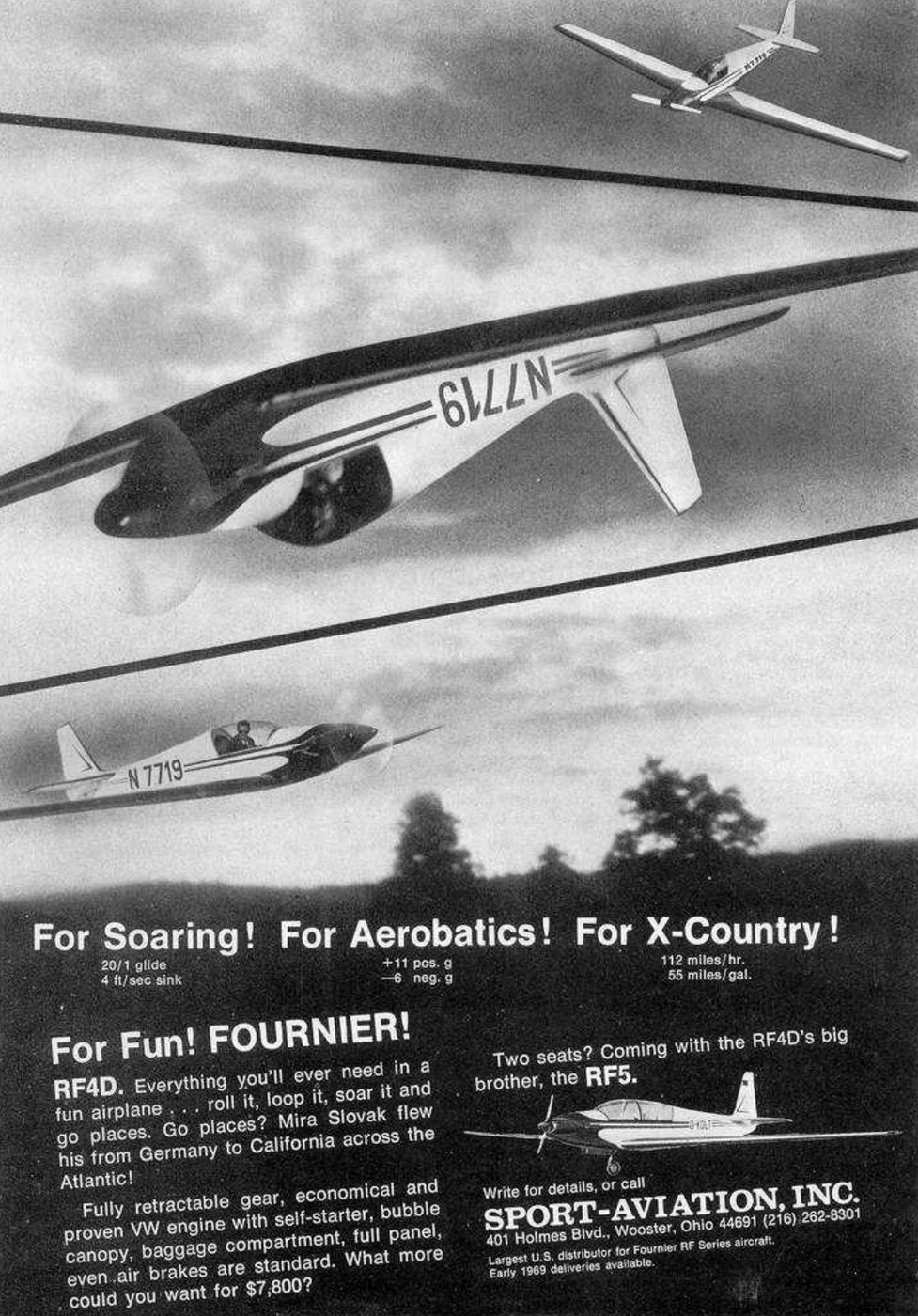 Sport-Aviation Inc advertisement for the RF4D, featuring N7719, 1969