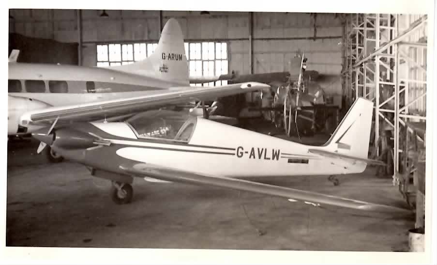 G-AVLW in the hangar, historic photo, alongside G-ARUM