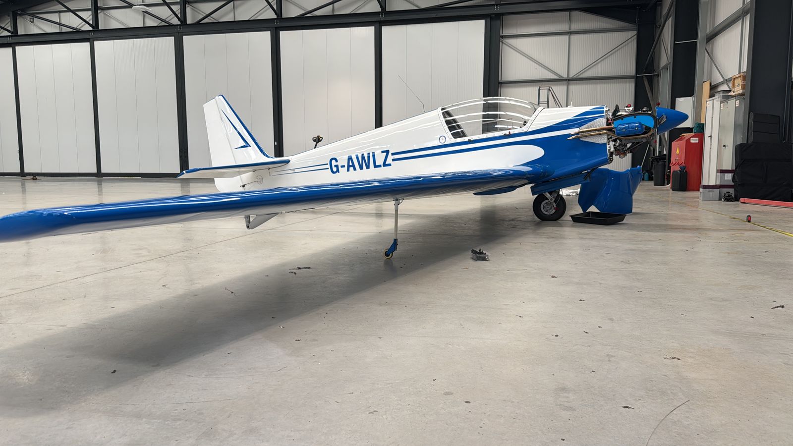 G-AWLZ · in the hangar