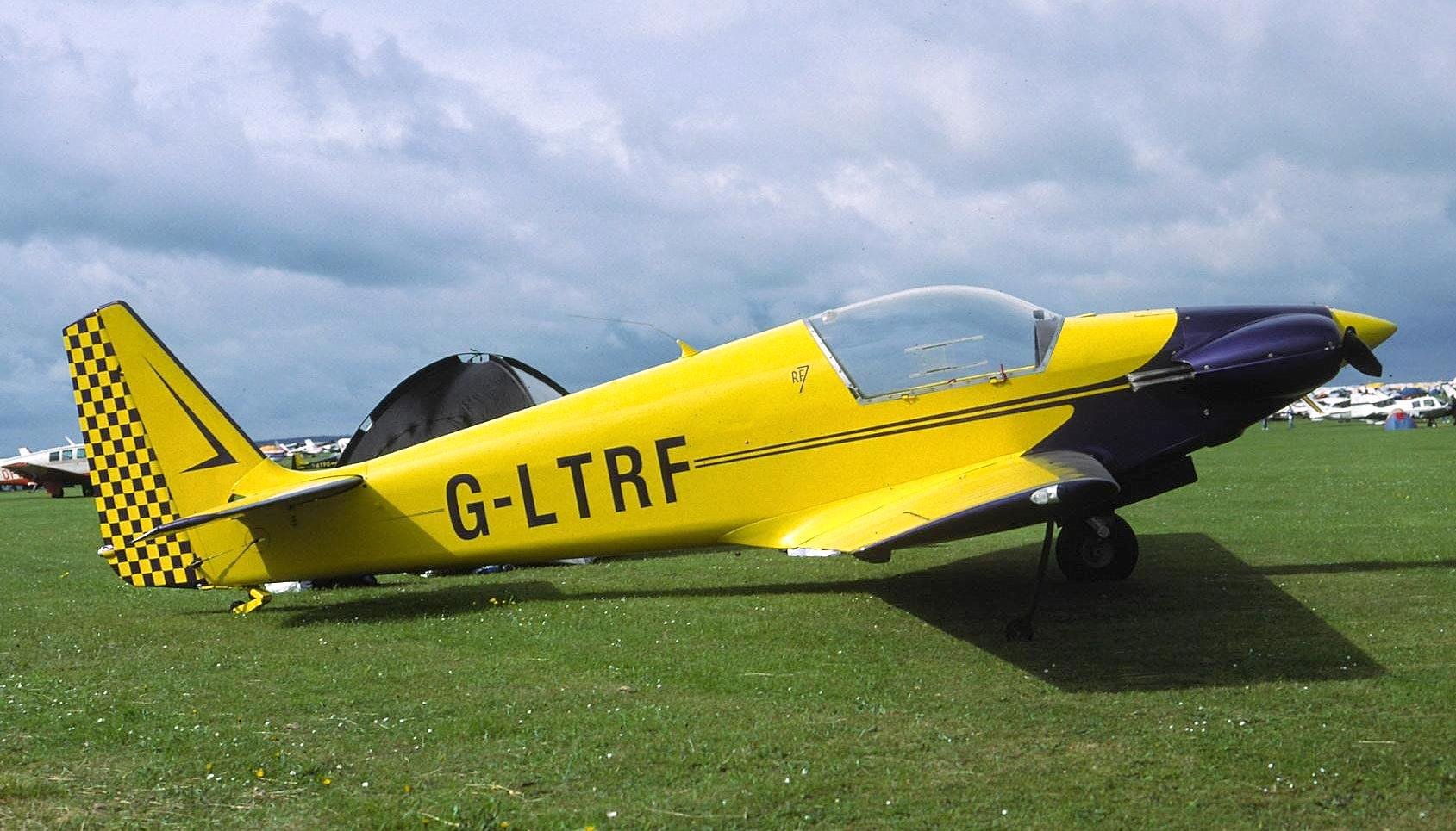 Fournier RF7 G-LTRF at Cranfield, 2002, yellow and purple checkerboard scheme