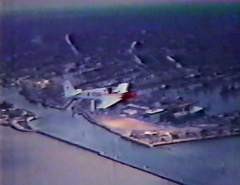 Aerial view of N1700 over Brussels, with the city and a river below