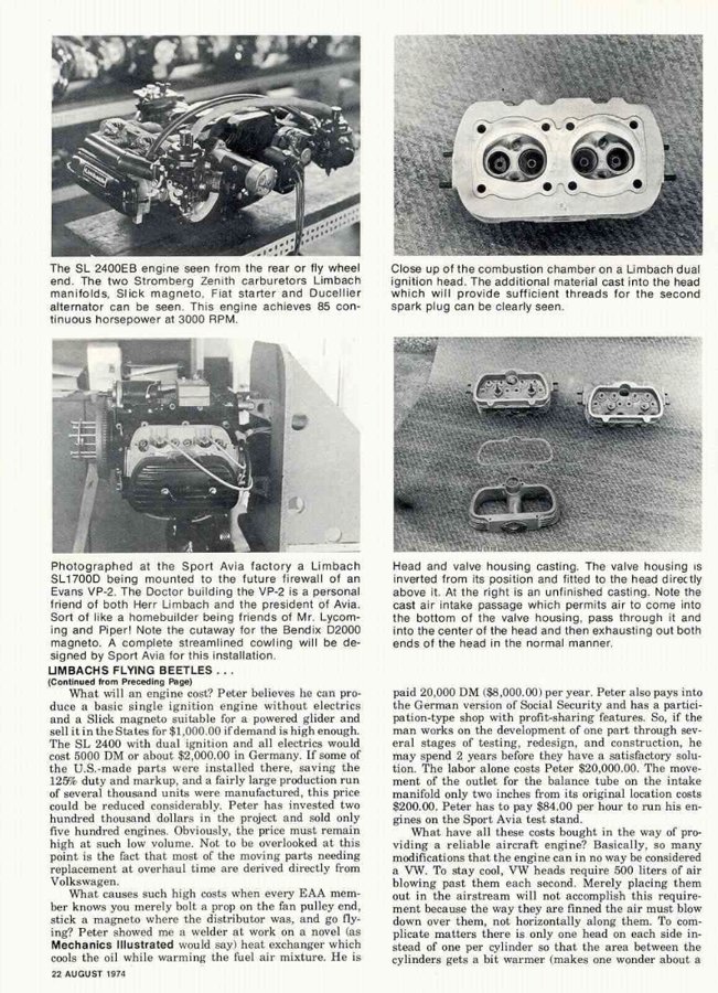 Limbachs Flying Beetles, engine feature, August 1974