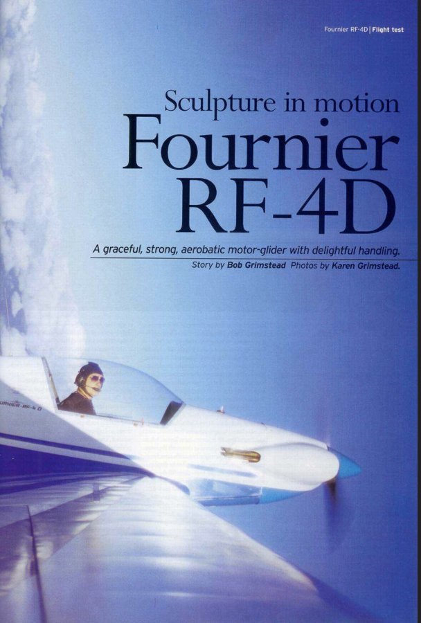 Sculpture in motion, Fournier RF-4D, by Bob Grimstead, Pilot magazine December 2005