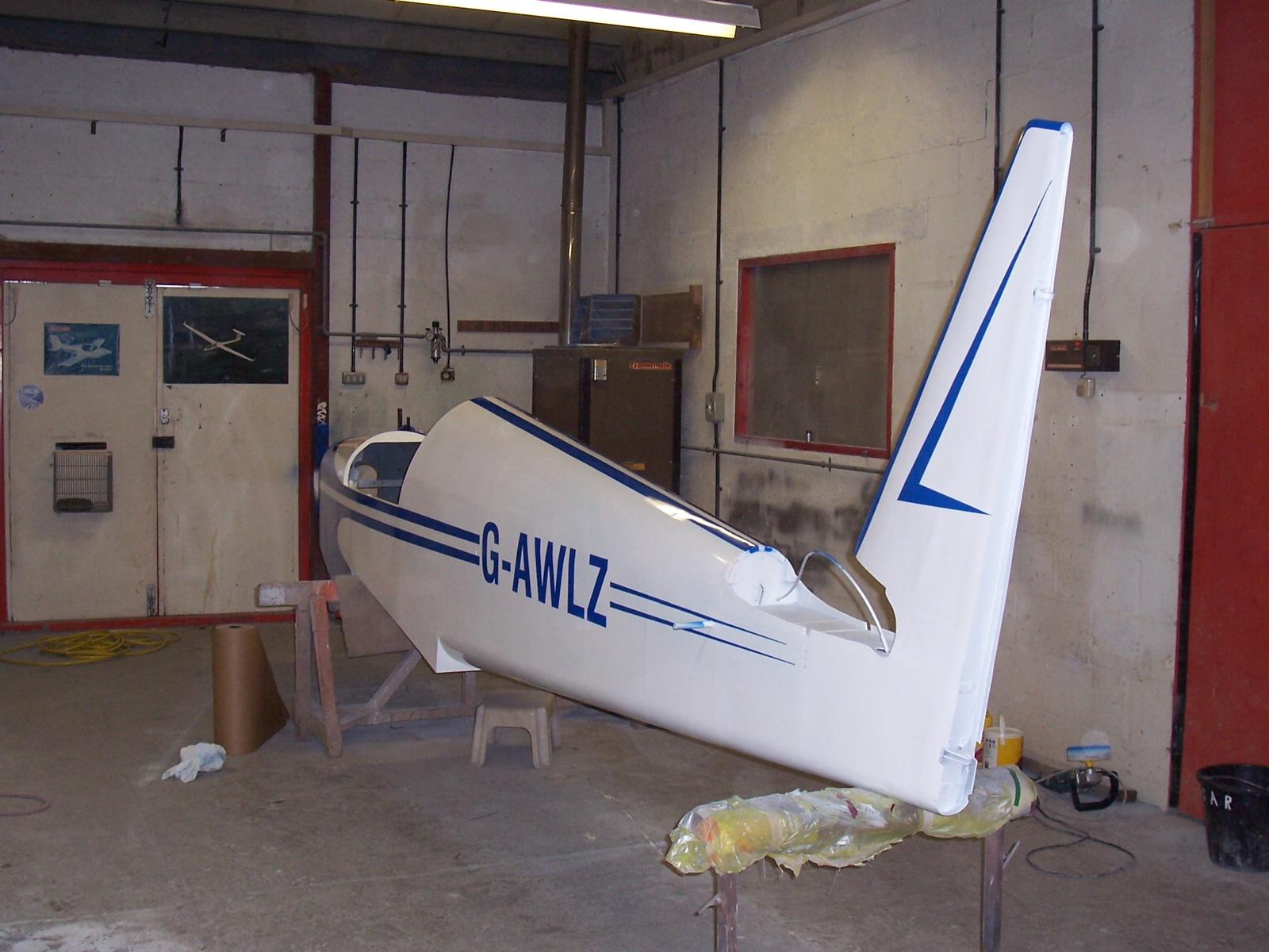 G-AWLZ tail fin and rear fuselage, finished paint scheme